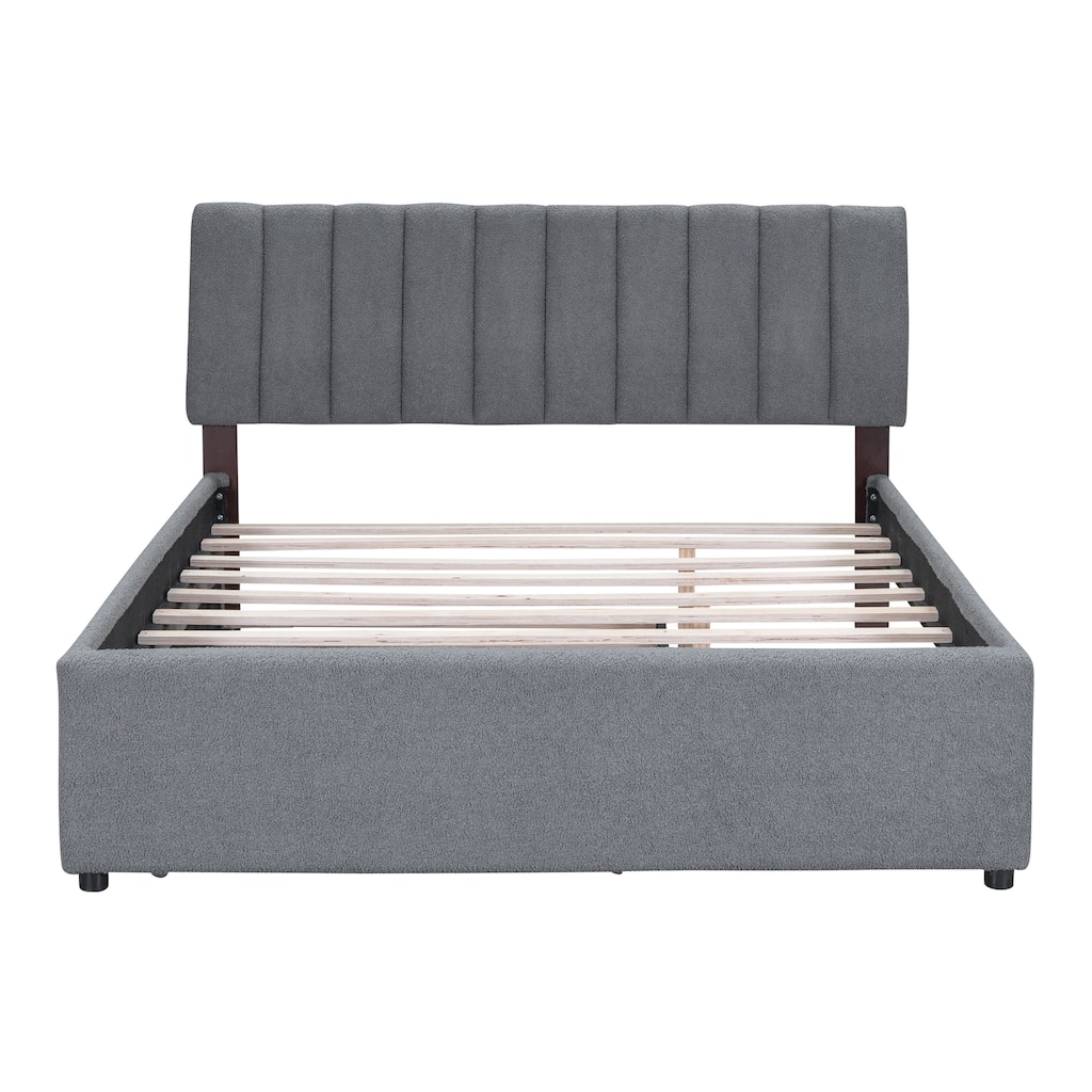 Teddy Fleece Queen Size Upholstered Platform Bed with Trundle