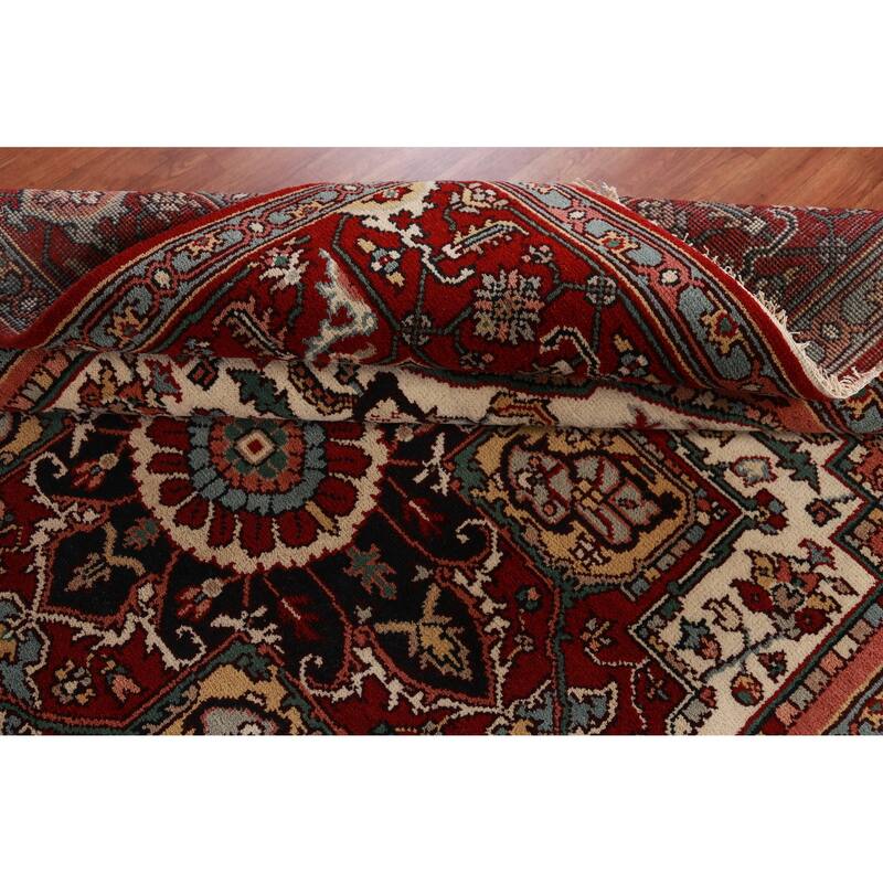 Hand Knotted Oriental 100% Wool Carpet Traditional Medallion Beige & Ivories Heriz (serapi) Area Rug - 10' 1'' X 7' 11''