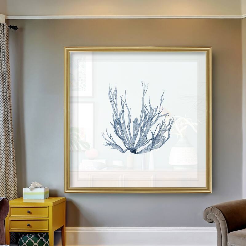 Navy Seaweed IV -Black Framed Print