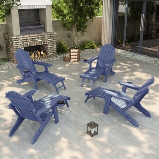 Bonosuki 4-Piece Folding Adirondack Chairs with Retractable Ottoman and Cup Holder Lawn Outdoor Lounge Chair