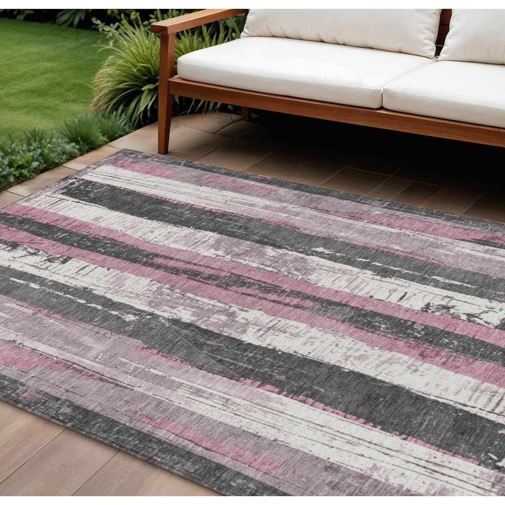 HomeRoots Striped Transitional Rectangle Outdoor Rug