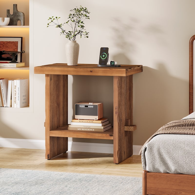Solid Wood Farmhouse Nightstand with Storage -  Brown-1 Pack