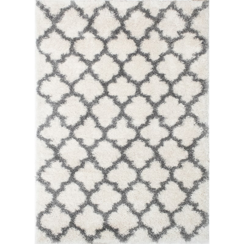 Noori Rug Lux Ava Trellis 2-Inch Shag Rug - 4'4" x 6'2" - Ivory/Grey