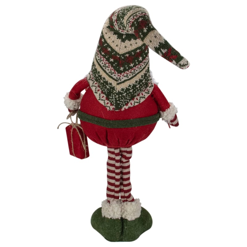 28" Red and Green Fair Isle Standing Gnome Girl Christmas Figure