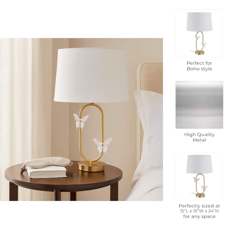 Gold 24x15 in. Metal Table Lamp with Oval Glass Butterflies - 24.0"
