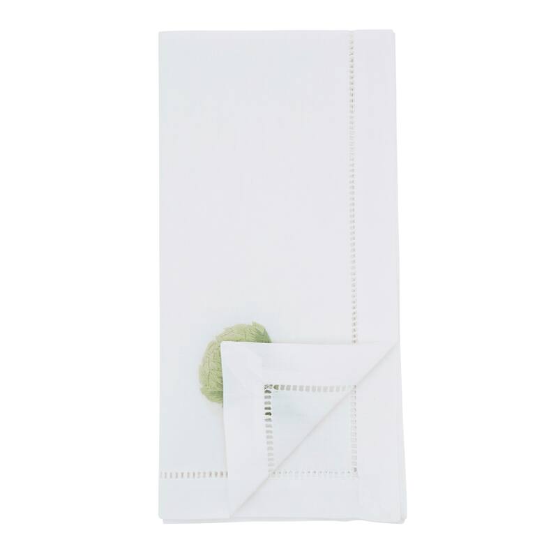 Artichoke Embroidered Cotton Decorative Napkins (Set of 6) - Classic Hemstitch Border with Vegetable Motif, 20"x20"