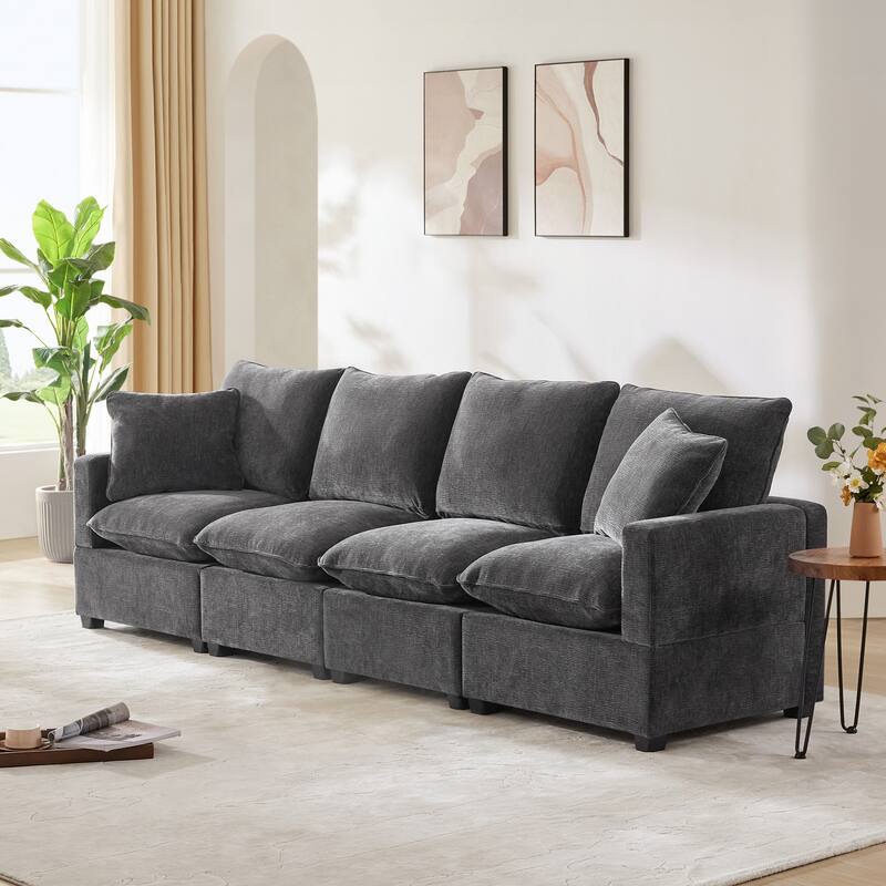 Modern 4-Seat Modular Sofa, Free Combination Sectional Couch Set with 2 Pillows - Grey