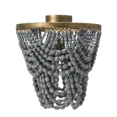 2-Tier Draped Wood Bead Semi-Flush Mount Ceiling Light