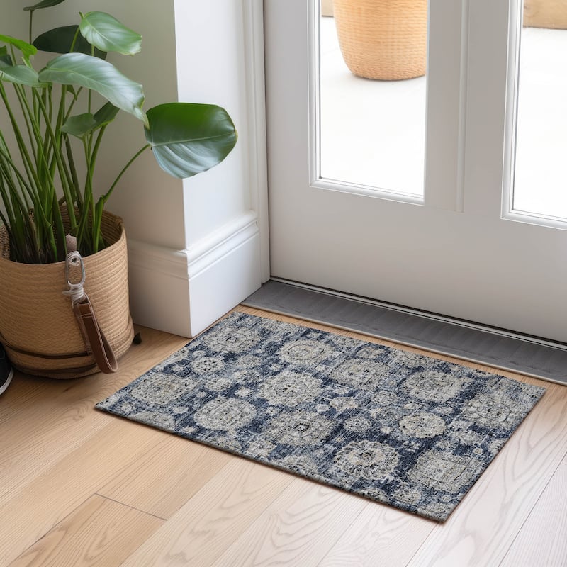 Machine Washable Indoor/ Outdoor Chantille Persian Vintage Rug - Navy - 1'8" x 2'6"