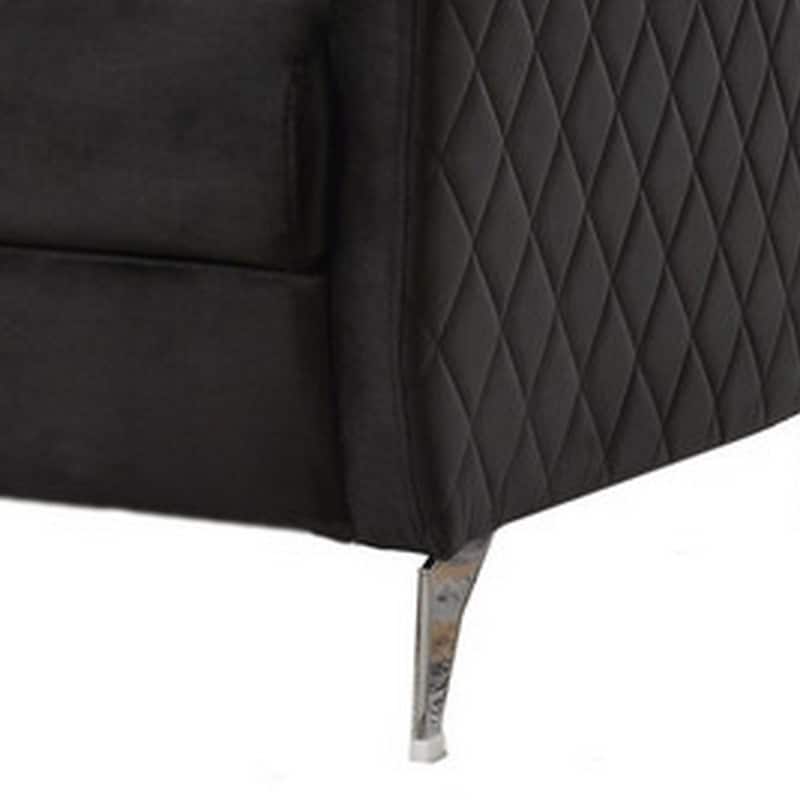 Hida 36 Inch Modern Accent Armchair, Crisp Diamond Stitching, Black Velvet