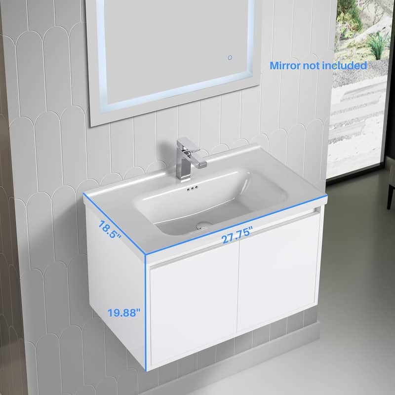 Blossom 28" Wall Mounted Floating Bathroom Vanity with Ceramic Sink