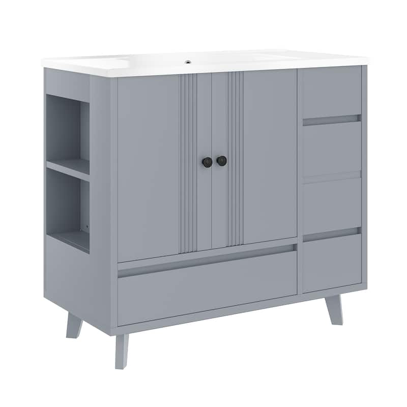 Roomfitters 36 Inch Bathroom Vanity with Sink, Solid Wood Cabinet with Side Rack and Drawers