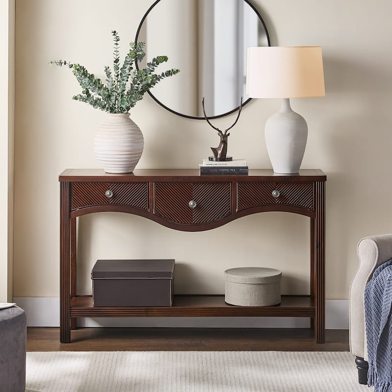 52 Inch Fluted Wood Console Table with 3 Drawers and Solid Wood Legs for Living Room Entryway Decor - Espresso