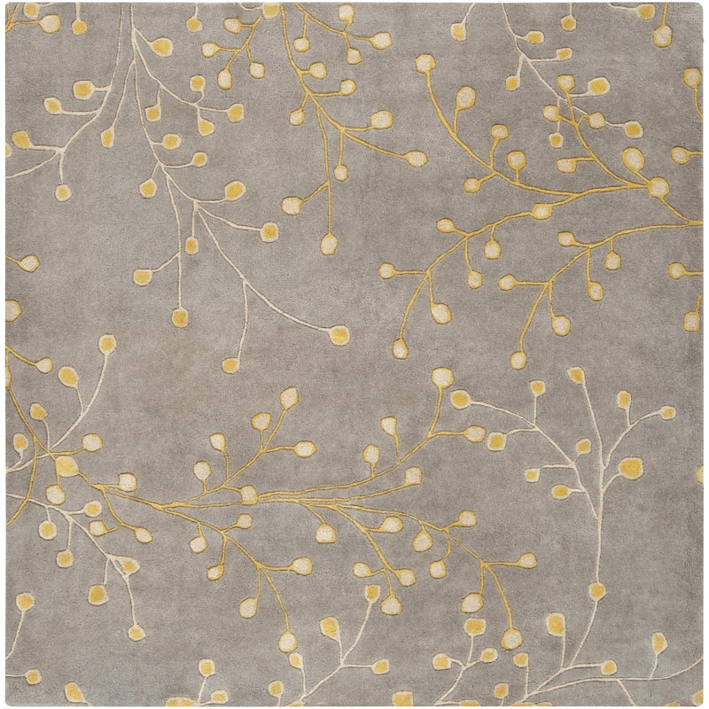Livabliss Athena French Country Floral & Botanical Hand Tufted Area Rug - 6' x 6' Square - Mustard