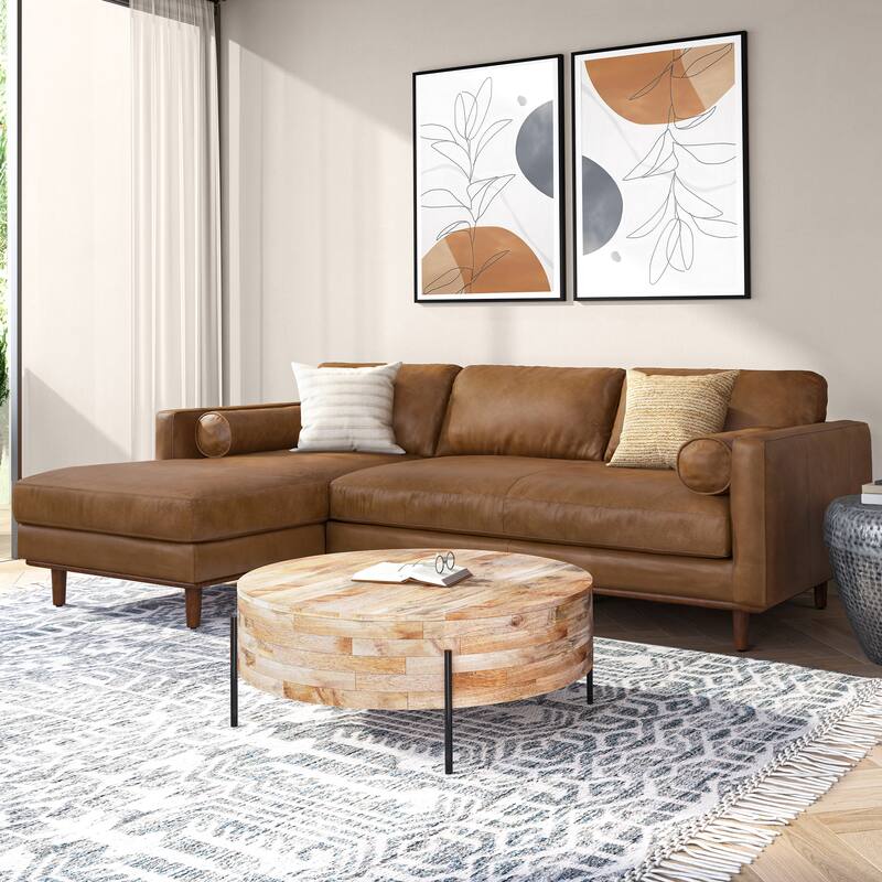WYNDENHALL Brixley Mid Century 102 inch Wide Left Sofa Sectional - Caramel Brown