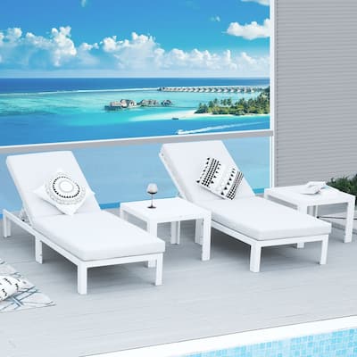 FINCATI Adjustable Patio Outdoor Chaise Aluminum Lounge Chair with Table Set of 2 - N/A