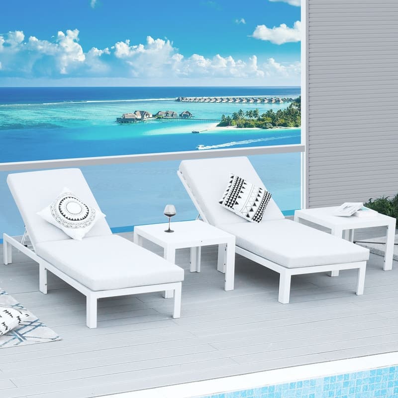 FINCATI Aluminum Pool Loungers for Deck, Adjustable Lounge Chair Pool, Luxury Cushioned Patio Chaise Lounges with Coffee Table