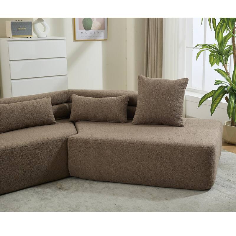 128" Cloud Sectional Sofa, Fabric Upholstered Couch with Deep Seat, Modern Couches No Assembly for Apartment Living Room
