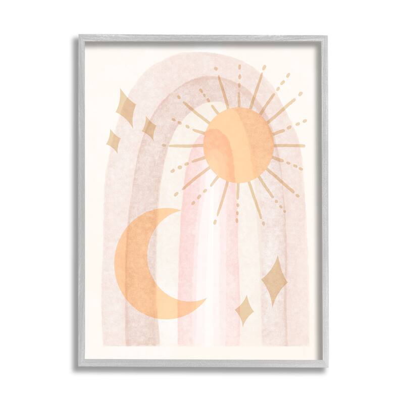 Stupell Delicate Pastel Astral Sun Moon Stars Pattern Framed Wall Art - Pink - 16 x 20 - Grey