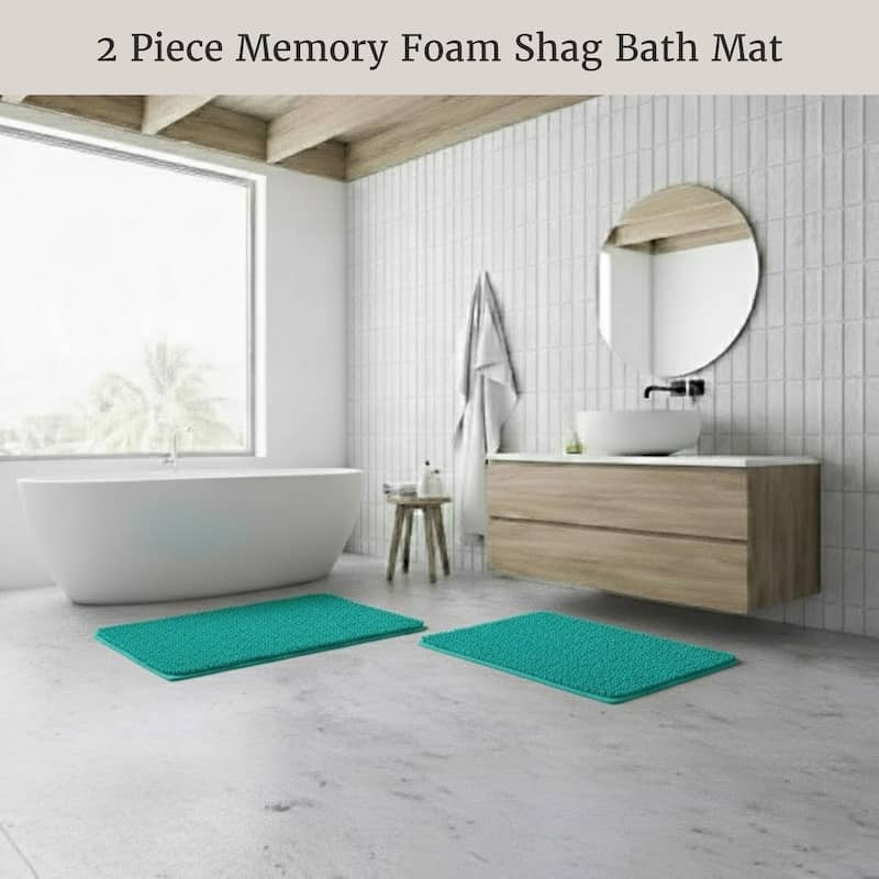 Bathroom Rugs - 2-Piece Memory Foam Bathroom Set with Chenille Shag Top and Non-Slip Base by Windsor Home