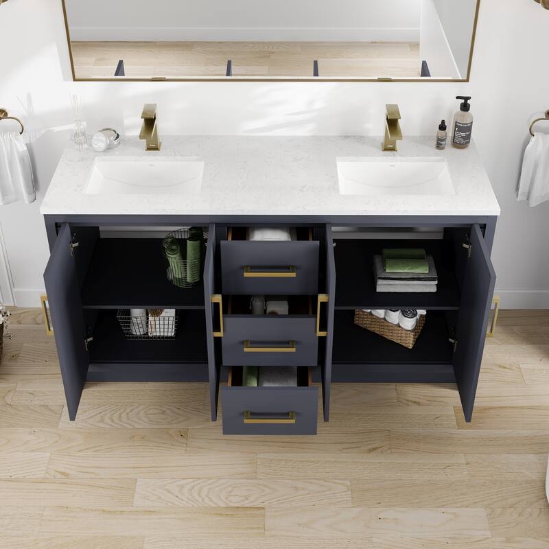 Eviva Curio Bath Vanity with WH Carrara Quartz Top and Undermount Sink