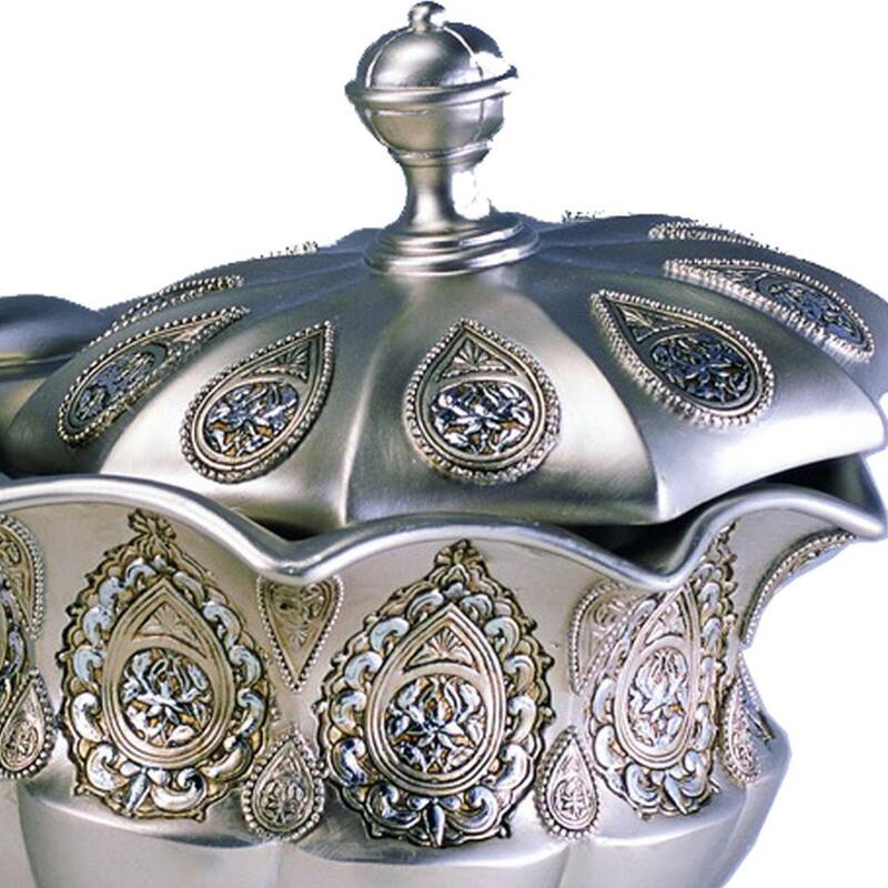 8" Tall Polyresin Decorative Jewelry Box, Silver Royal design - Silver