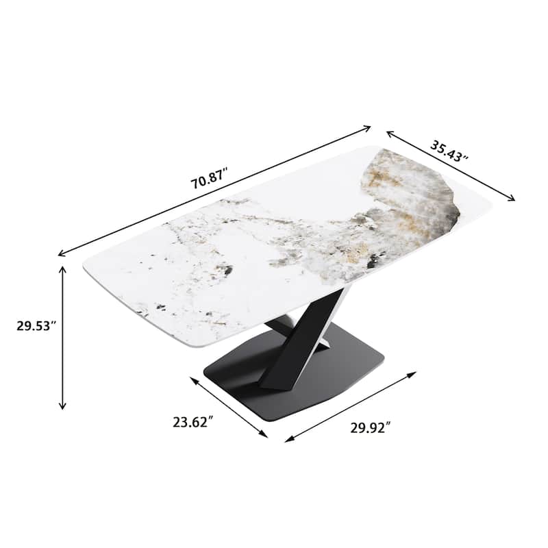 71'' Modern Artificial Marble Dining Table with Carbon Steel Base