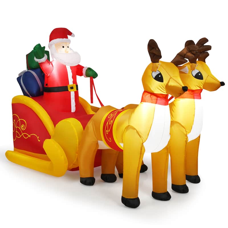 Gymax 7.5ft Inflatable Santa Reindeer Sled Christmas Decoration w/ LED - See Details