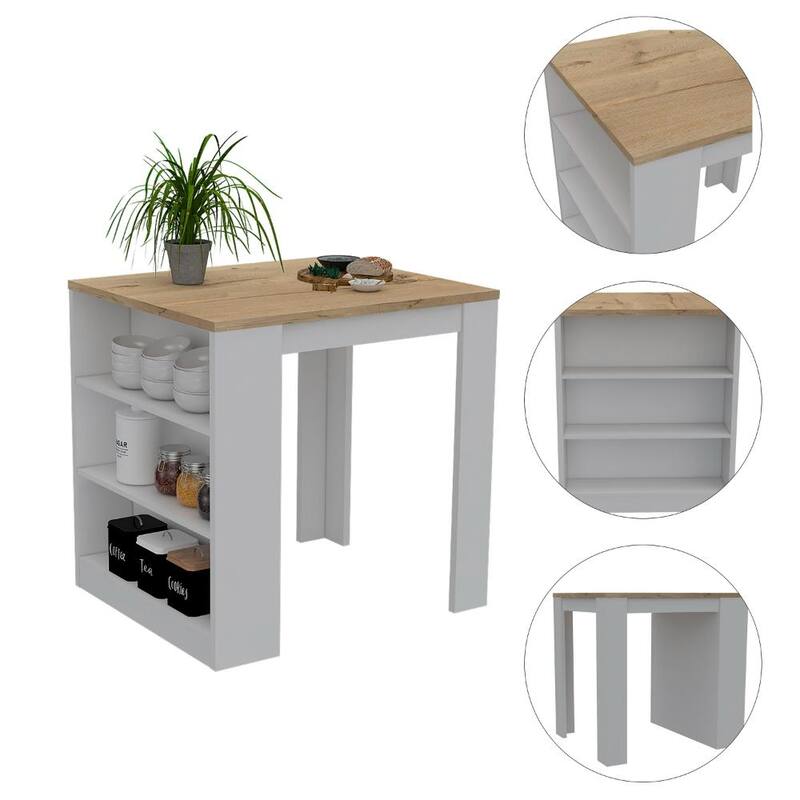 Elkins 3-Drawer Kitchen Island - White