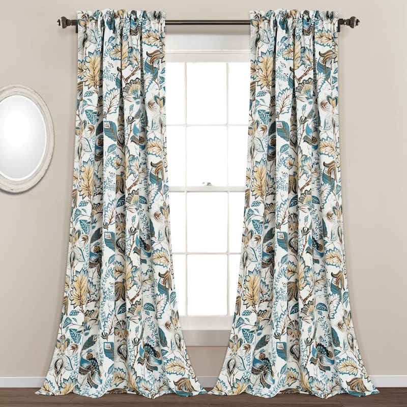 Lush Decor Cynthia Jacobean Room-darkening Curtain Panel Pair - 52"w x 95"l - Turquoise & Neutral