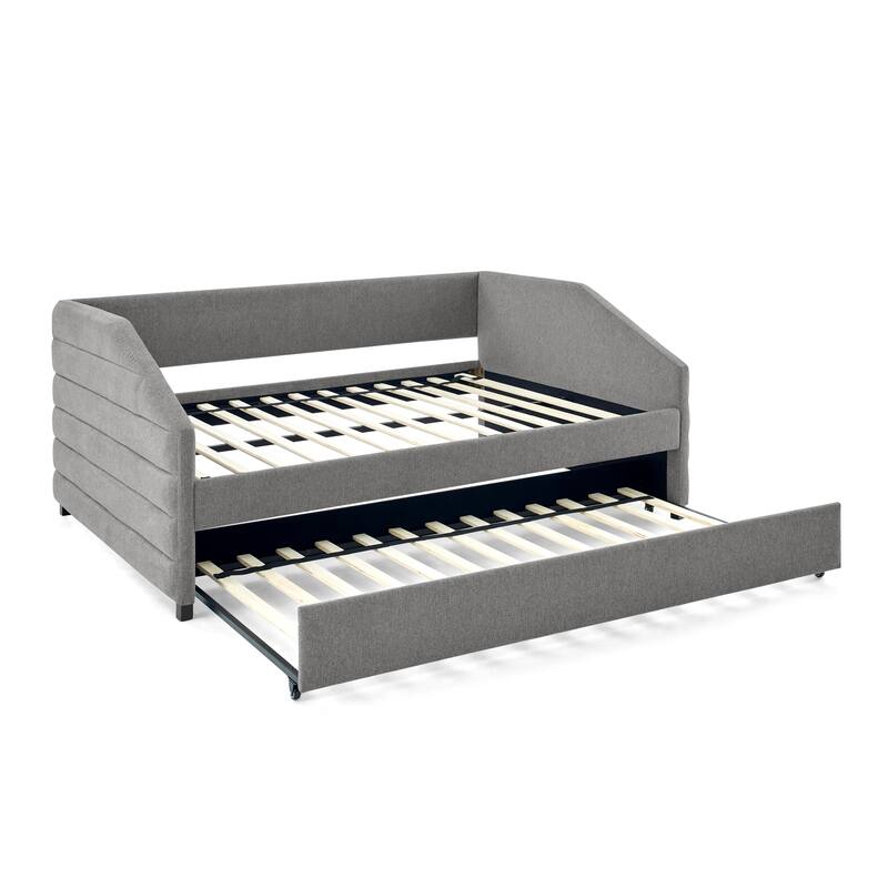 Daybed With Trundle Upholstered Tufted Sofa Bed, Linen Fabric