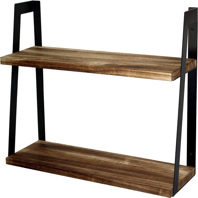2-Tier Modern Rustic Floating Wall Shelves - 6.7D x 24.5W x 16.1 - Brown - Rustic