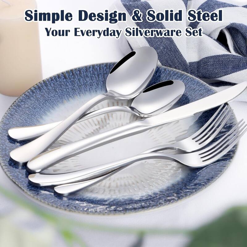 Heavy Duty Silverware 5 Piece Stainless Steel Flatware Cutlery Set