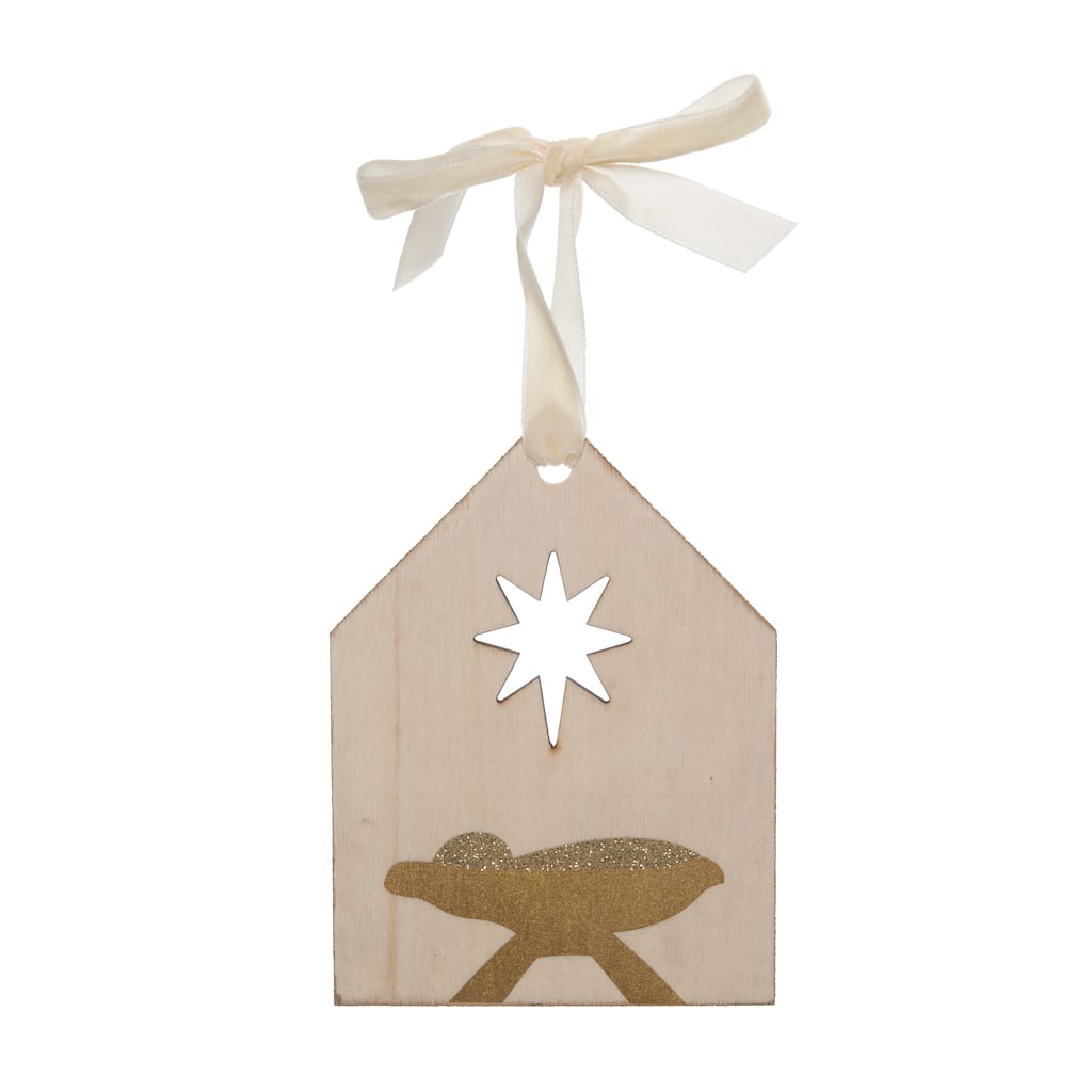Transpac Wood 5.75 in. Brown Christmas Glitter Manger Ornament