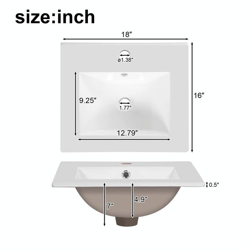 Modern Bathroom Vanity with Ceramic Sink - Soft-Close Drawers, Door Organizer, Divider Drawer