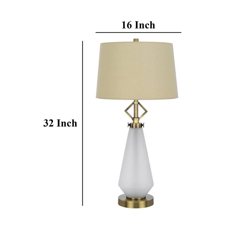 Rizo 32 Inch Table Lamp, Tapered Style Frosted Glass Base, Beige Shade