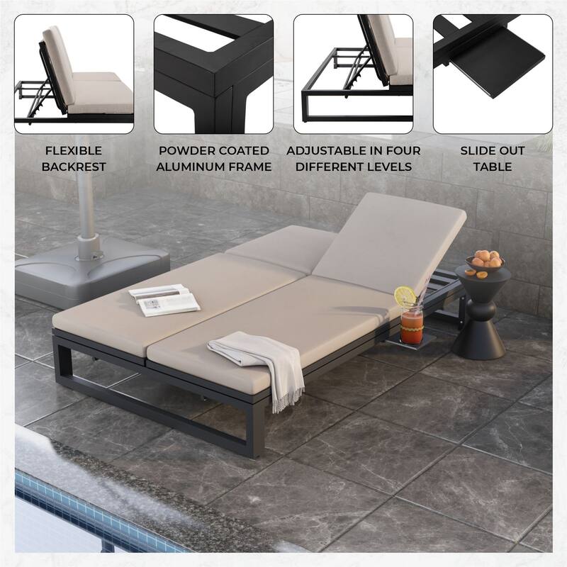 Chelsea Polyester Fabric Outdoor Lounge Chair with Four-Level Adjustable Backrest and Powder-Coated Aluminum Frame