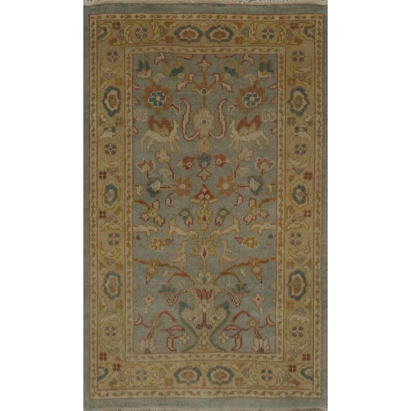 Hand Knotted Oriental 100% Wool Carpet Traditional Floral Navy Blue & Blues Ziegler Area Rug - 3' 2'' X 2' 0''