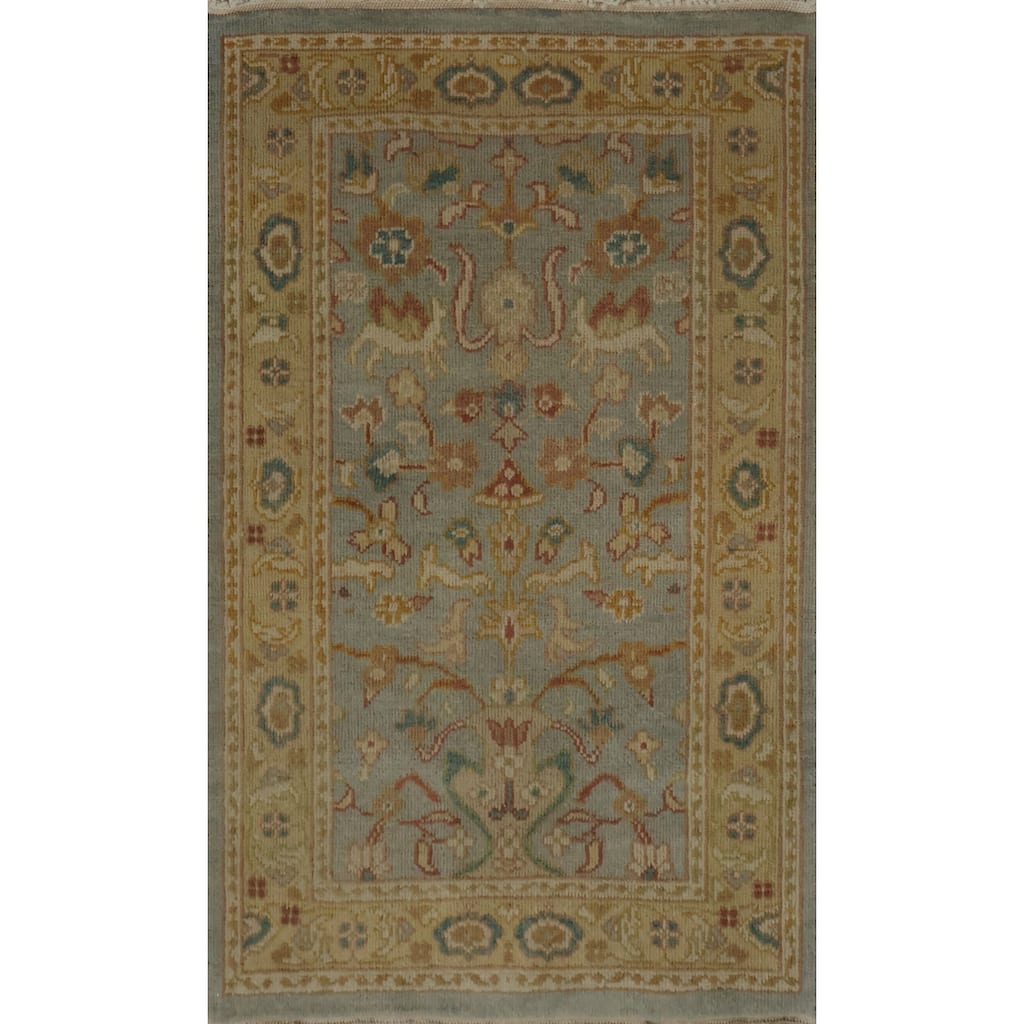 Hand Knotted Oriental 100% Wool Carpet Traditional Floral Navy Blue & Blues Ziegler Area Rug - 3' 2'' X 2' 0''