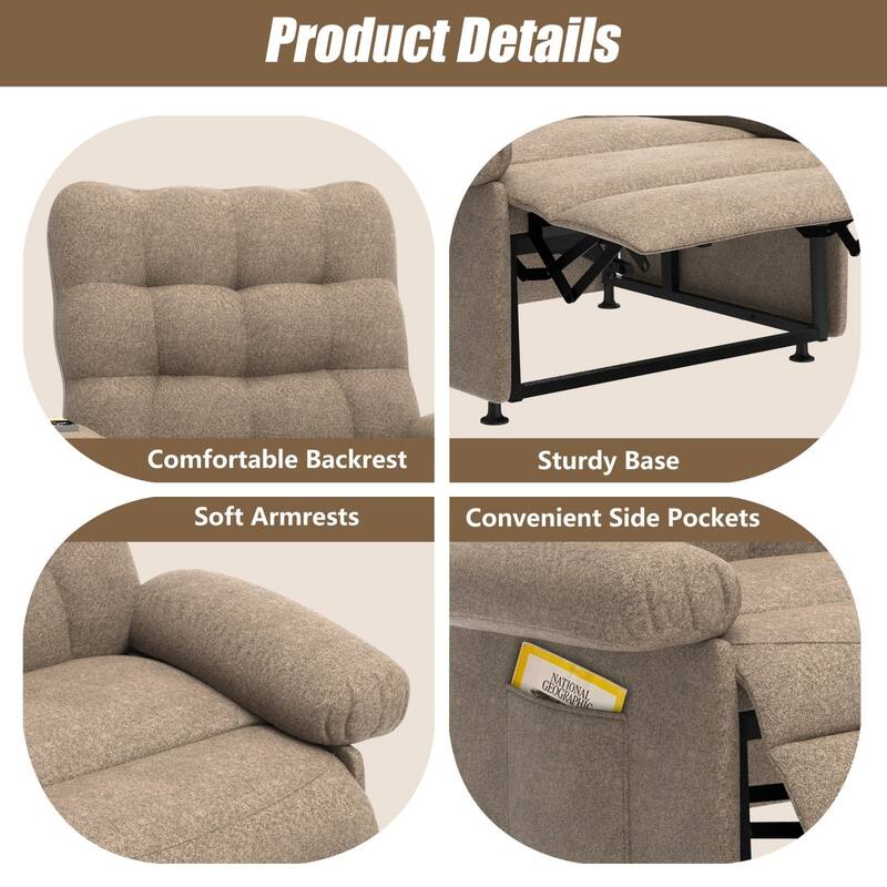 Breathable Fabric Recliner With Remote Control ,Side Pockets ,Adjustable Backrest And Footrest