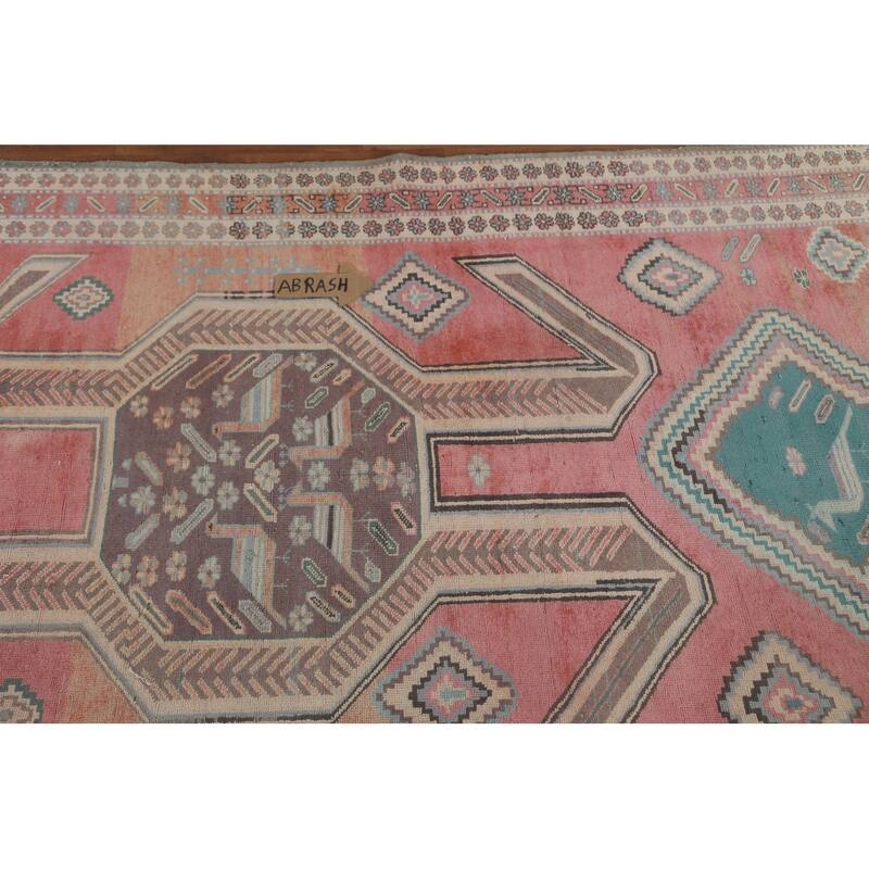 Geometric Ardebil Persian Vintage Runner Rug Hand-Knotted Wool Carpet - 4'4" x 9'6"