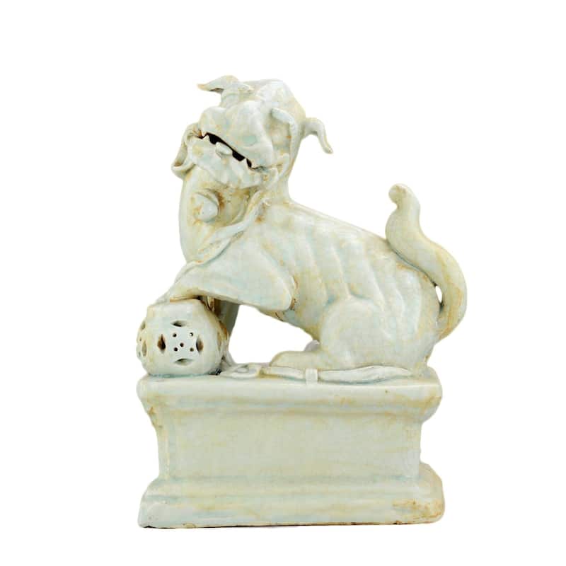 Pair of Celadon Peking Lion Statues - 8.5x6x11