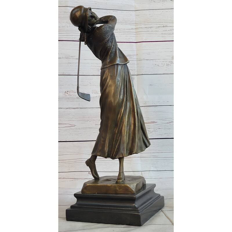 Golf Lover Mothers Day Female Golfer Club Bag Bronze Marble Sculpture Statue