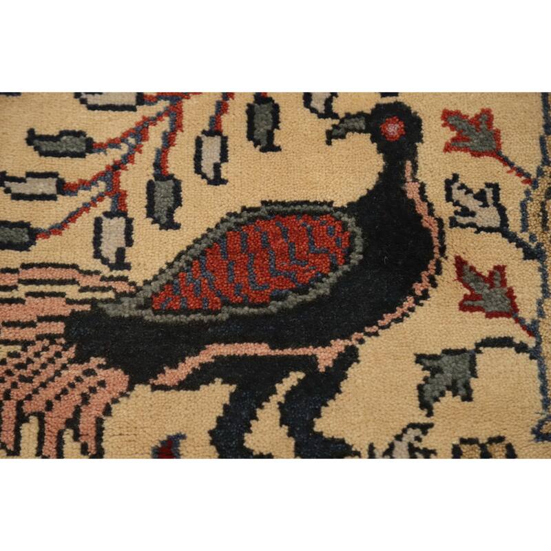 Hand Knotted Oriental 100% Wool Carpet Traditional Animal Pictorial Beige & Ivories Ziegler Area Rug - 3' 0'' X 2' 0''