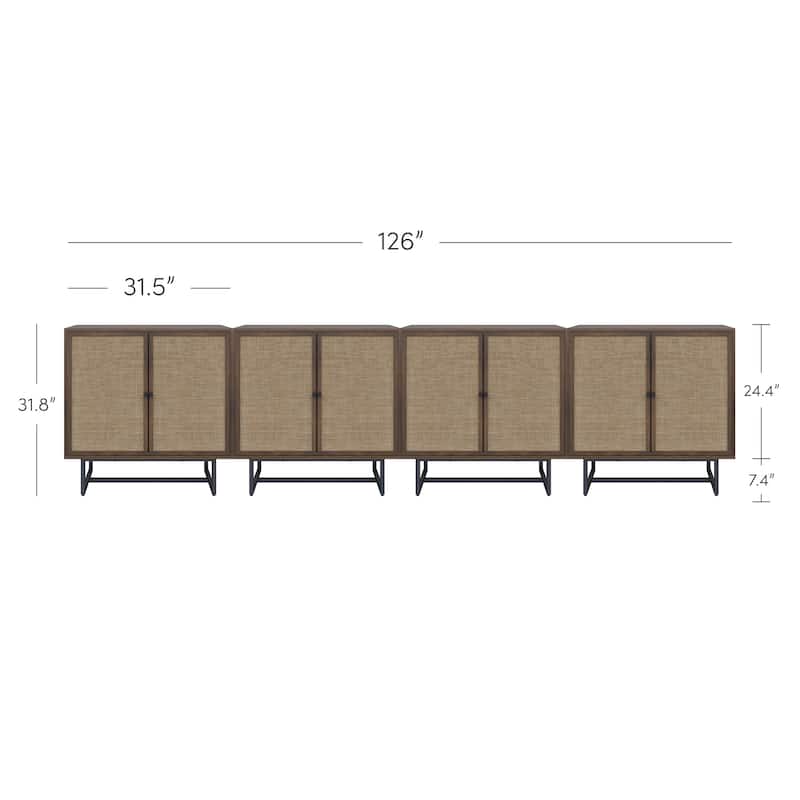 Nathan James Kova Natural Cane Rattan Doors Accent Cabinet with Metal Base and Adjustable Shelf