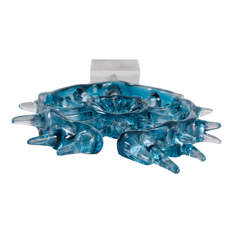 Glass Sculpture Abstract Spiral Crystal Base Modern Accent - 15" Blue - 11.5" x 3.25" x 15"