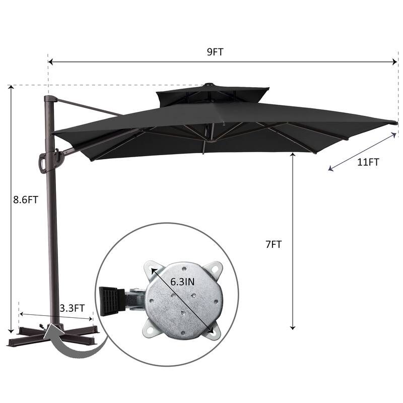 Outdoor 9x11FT Patio Umbrella Cantilever Offset with Dual Top