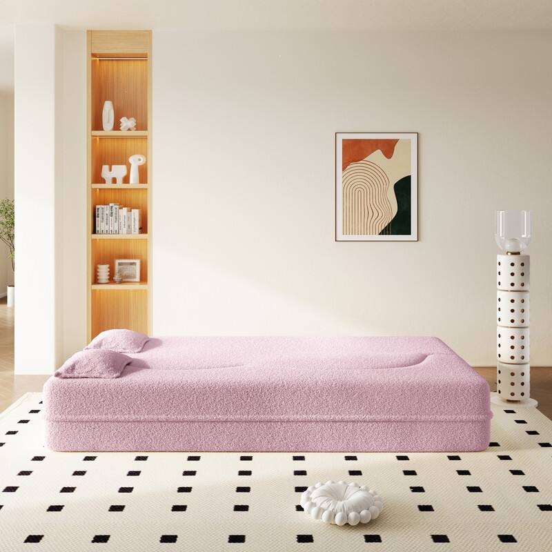 Modern 78.7" Floor Sofa With 2 Pillows For Small Pace Living Room, Convertible Sleeper Sofa Bed