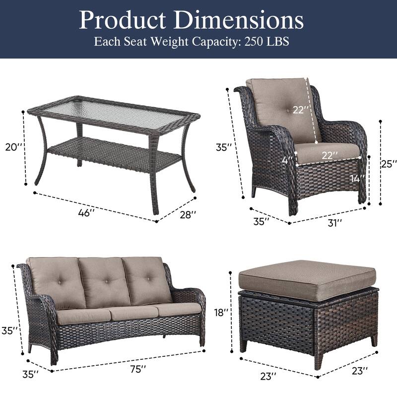 Outdoor Patio Chairs with Sofa Ottoman Table