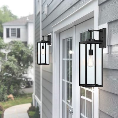 2 Pack 1-Light Matte Black Modern Outdoor Wall Lantern